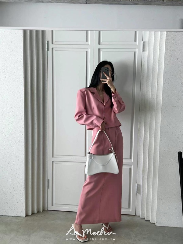 綁帶後高衩西裝長裙(闆娘.花花清單)
